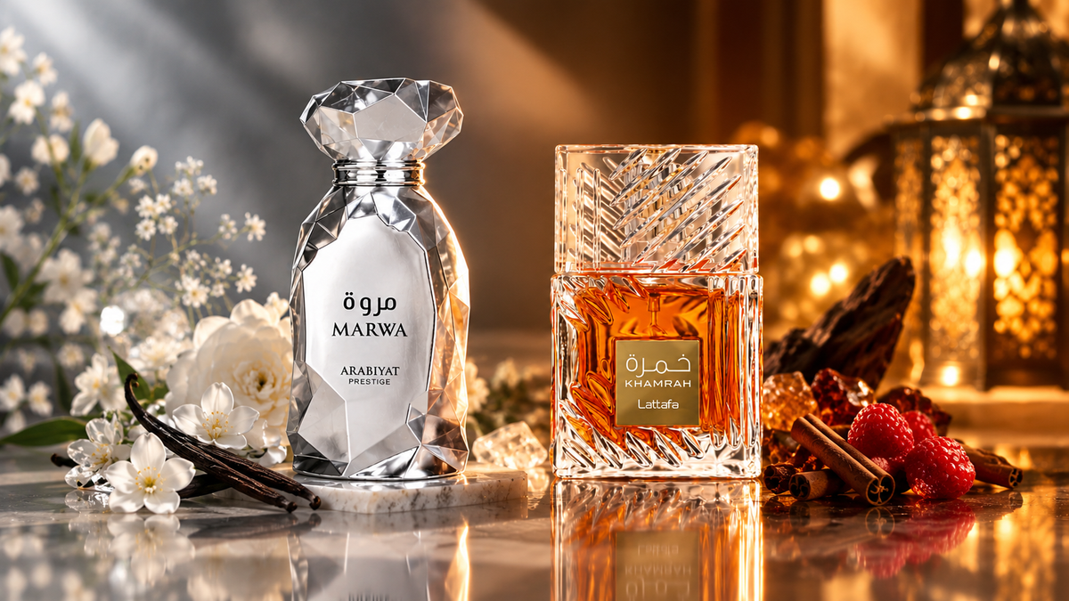 Mango Affogato & French Vanilla perfume duo by Arabiyat Sugar, featuring a fruity mango fragrance and creamy vanilla scent with a special offer.