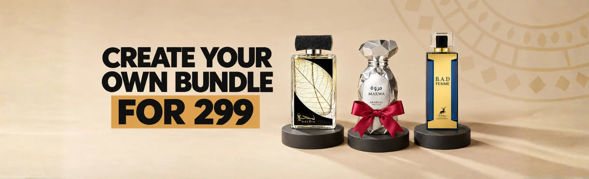 Alkhaleej Scents perfume bundle offer featuring Nadia, Marwa Arabian Prestige, and B.A.D Femme fragrances for 299.