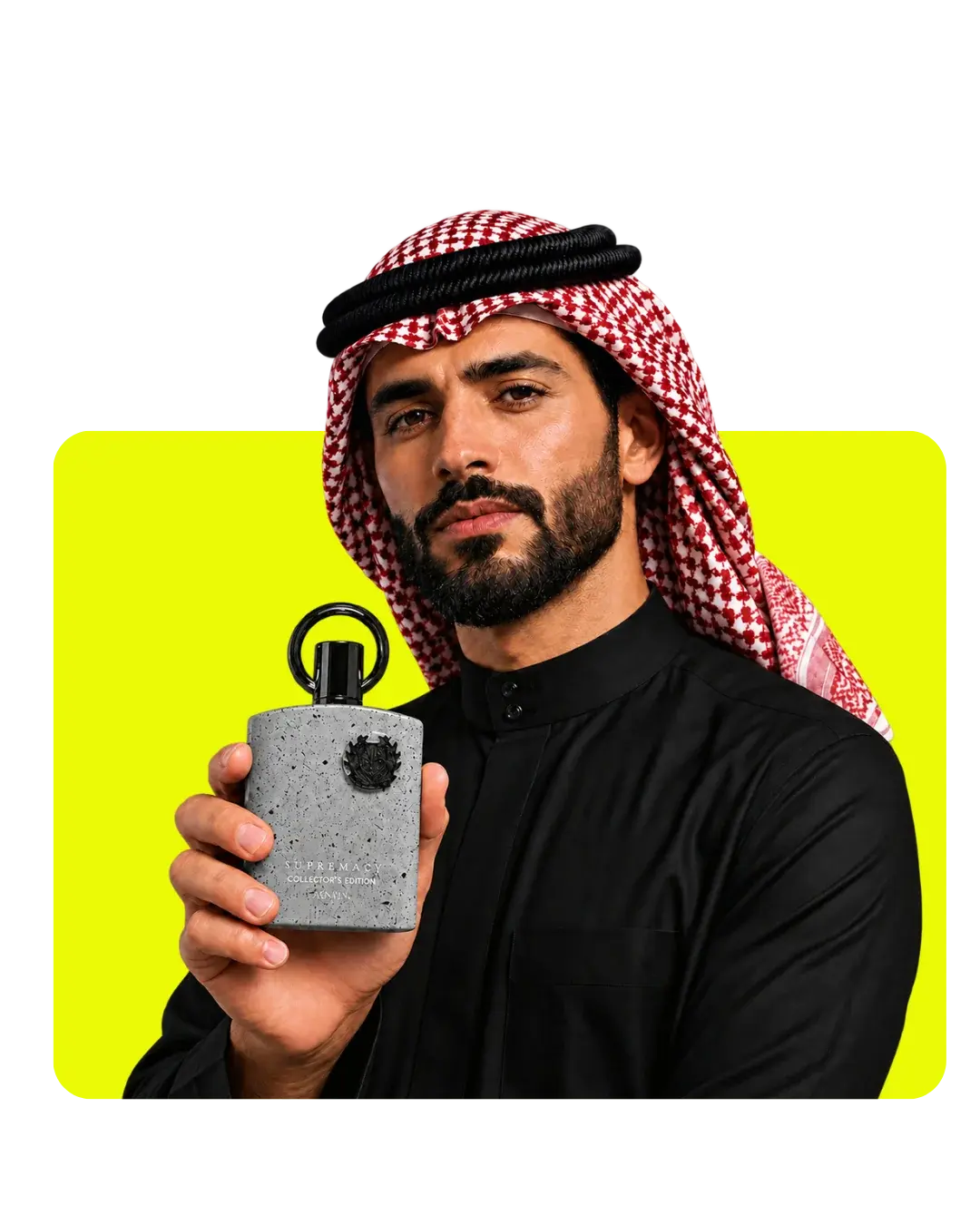 Alkhaleej Scents Supremacy Collector’s Edition perfume for men featuring a grey textured fragrance bottle.